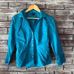 Banana Republic Petite Button Down Shirt Women PM Teal Career Stretch
